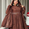 brown anarkali set with dupatta full view festive wear