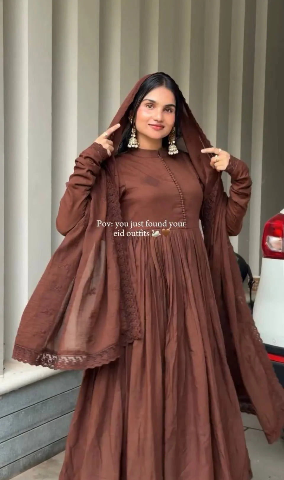 brown anarkali set with dupatta full view festive wear