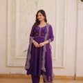 purple chanderi kurta set with bandhani dupatta full view