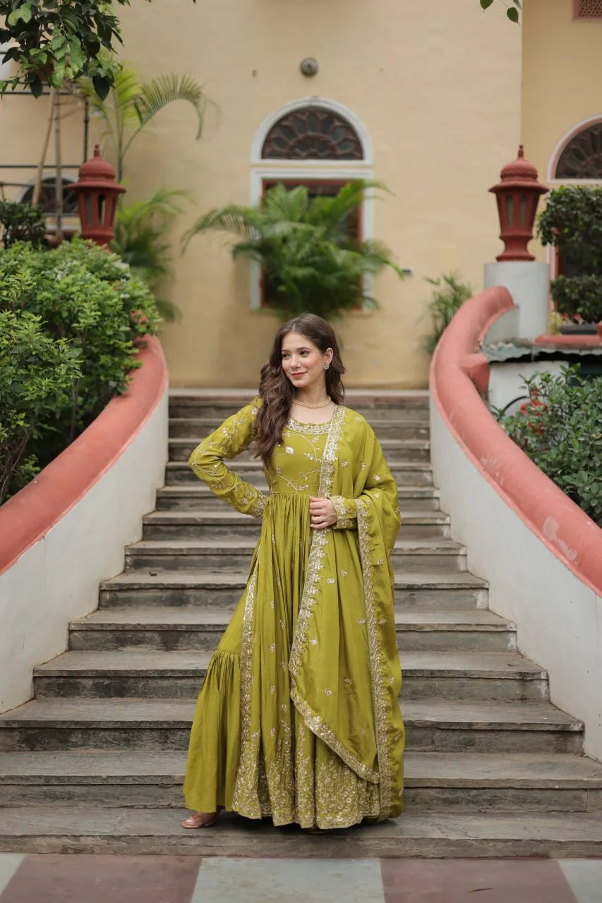 teal blue chinon sharara suit full flare twirl shot