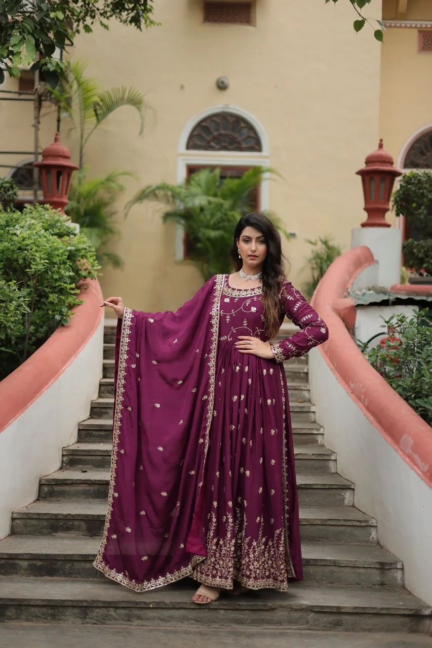 wine purple chinon sharara suit for women full length