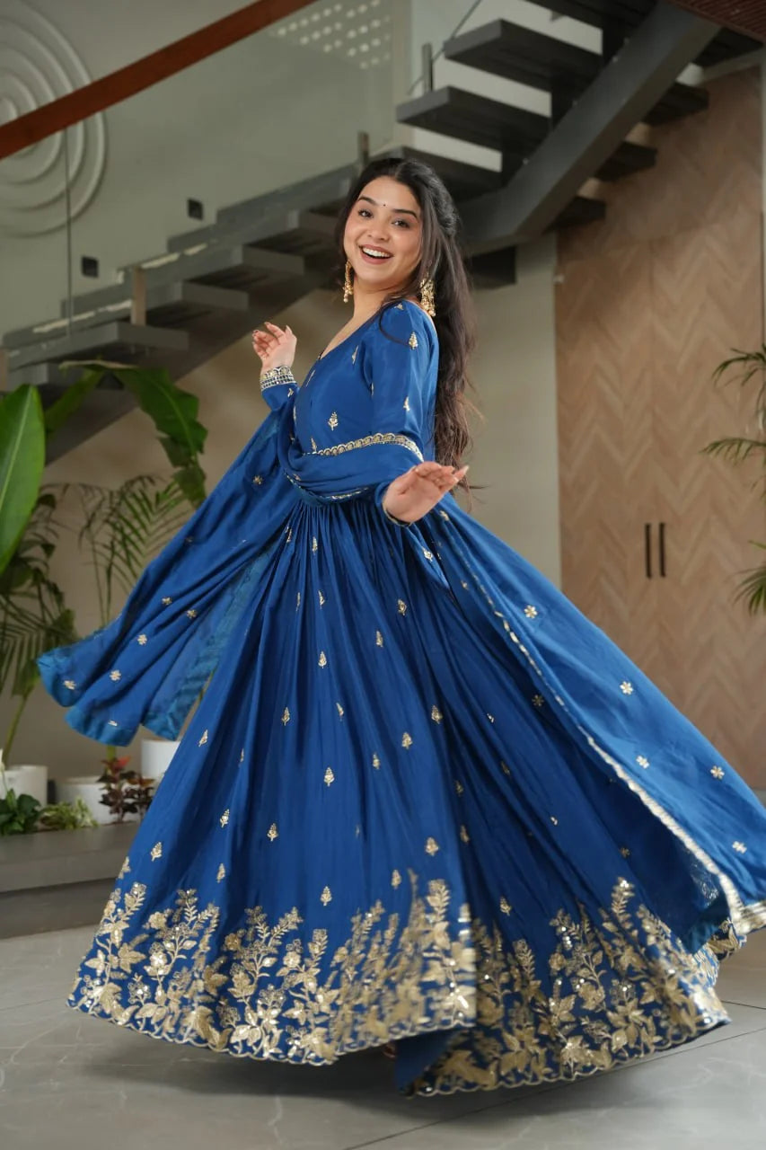 rani pink anarkali gown with dupatta twirl view