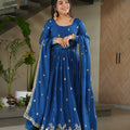 royal blue anarkali gown with dupatta front view