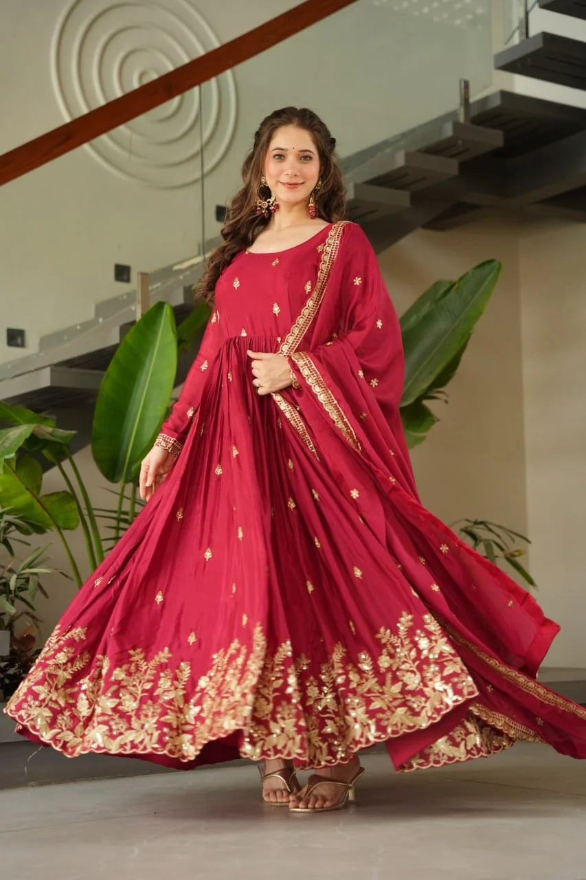 royal blue anarkali gown with dupatta side view