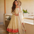 Cream silk anarkali set full length with dupatta festive Chicorawear