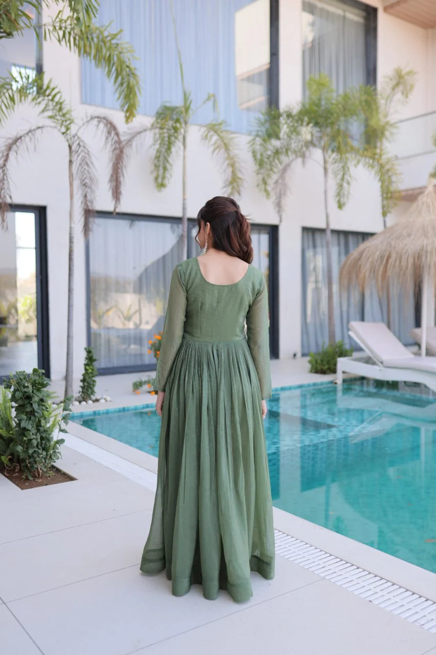 designer gown for women sage green back view floor length