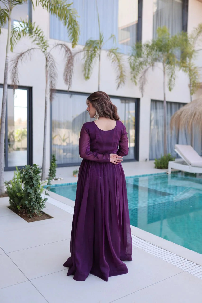 designer gown for women wine purple back view flared