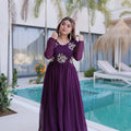 wine purple party wear designer gown for women flared