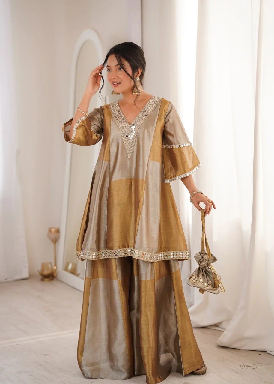 two tone tissue ethnic co ord set full front view
