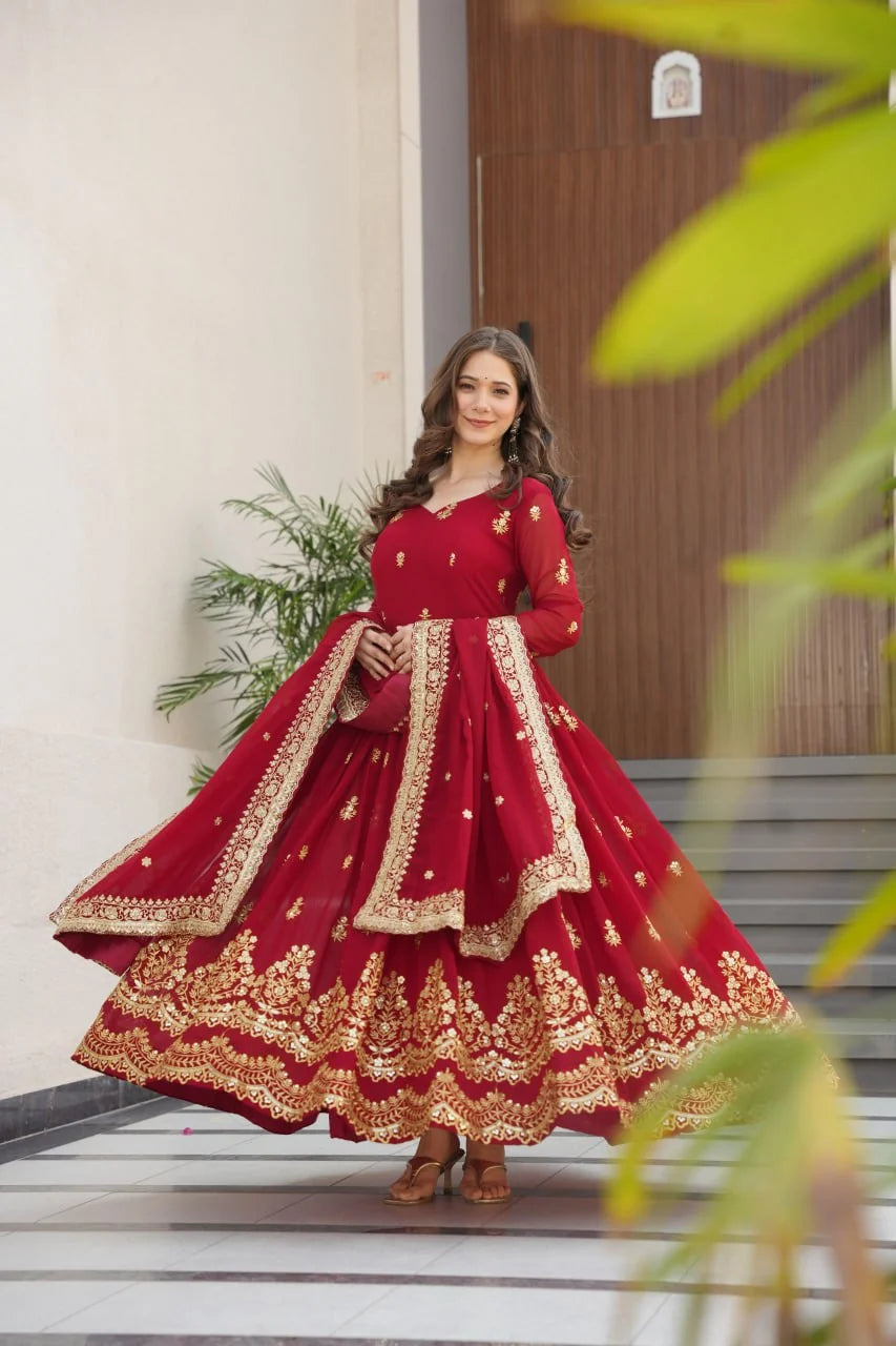 red anarkali gown twirl 3 metre kali flair full length