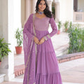 Faux georgette anarkali gown with dupatta onion colour full length front