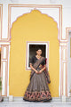 South style lehenga choli set sage green dark green block print border full length