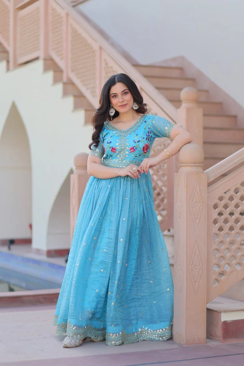 mustard floral gown for women front view
