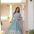 sky blue floral gown with dupatta full twirl view