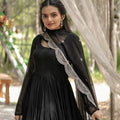 black georgette gown with dupatta sequin embroidered border