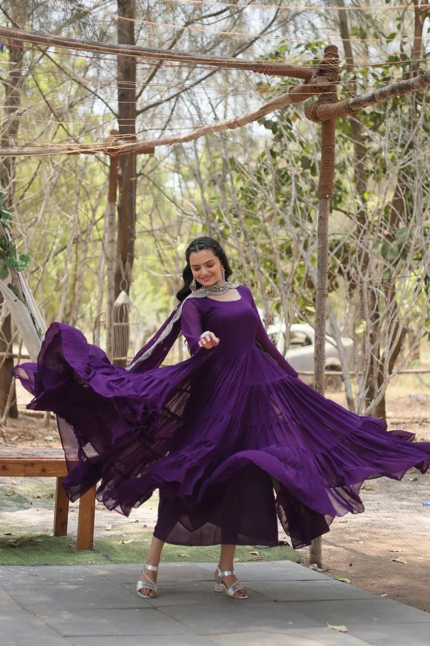 purple fully flared gown twirl view