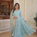 sky blue tiered frill gown twirl with embroidered dupatta