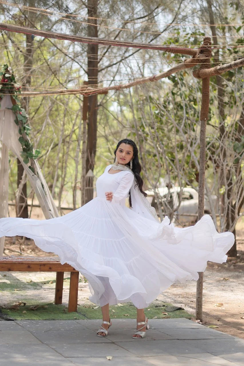 white fully flared gown twirl view