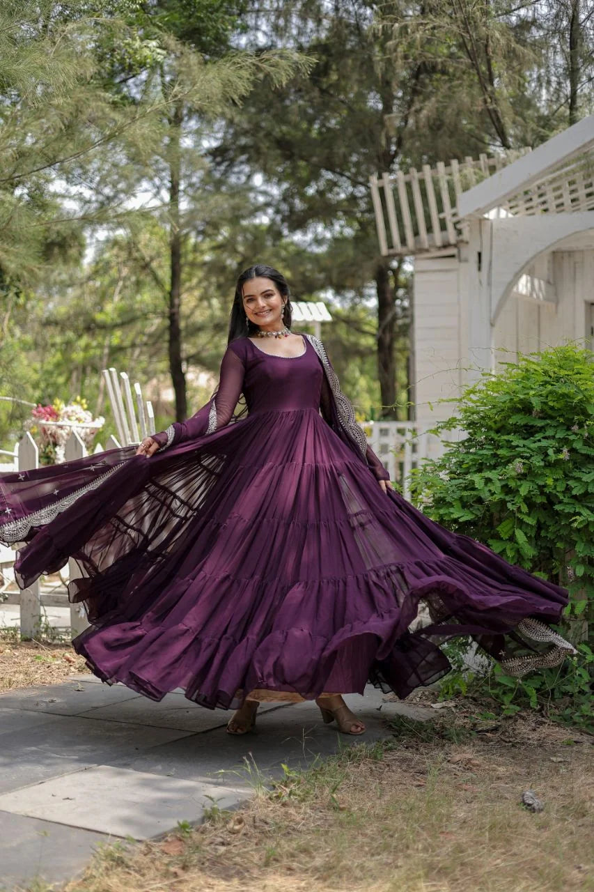 wine fully flared gown twirl flair view