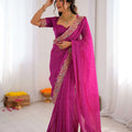 magenta georgette leheriya saree thread sequin border detail