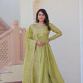 olive green gold crush anarkali gown bodice sequin embroidery detail