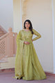 olive green gold crush anarkali gown bodice sequin embroidery detail
