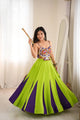 green purple garba lehenga full length with kutchi mirror work choli