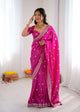 Heavy georgette saree sequin work rani pink blouse and styling detail