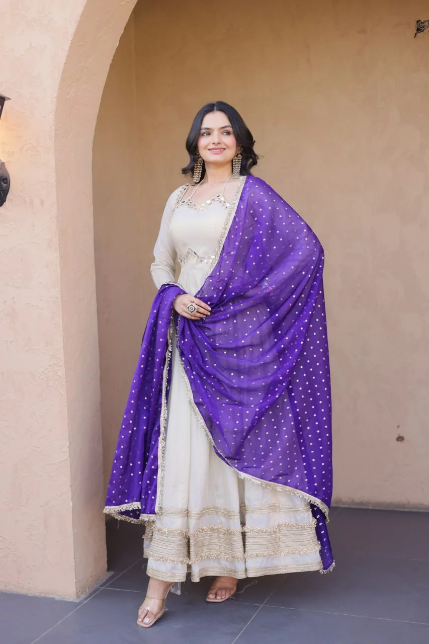 Ivory cosmos anarkali gown with dupatta purple full view 12-kali flair