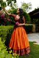 Mint green and navy Kanchipuram lehenga set twirling showing 3.80m flare