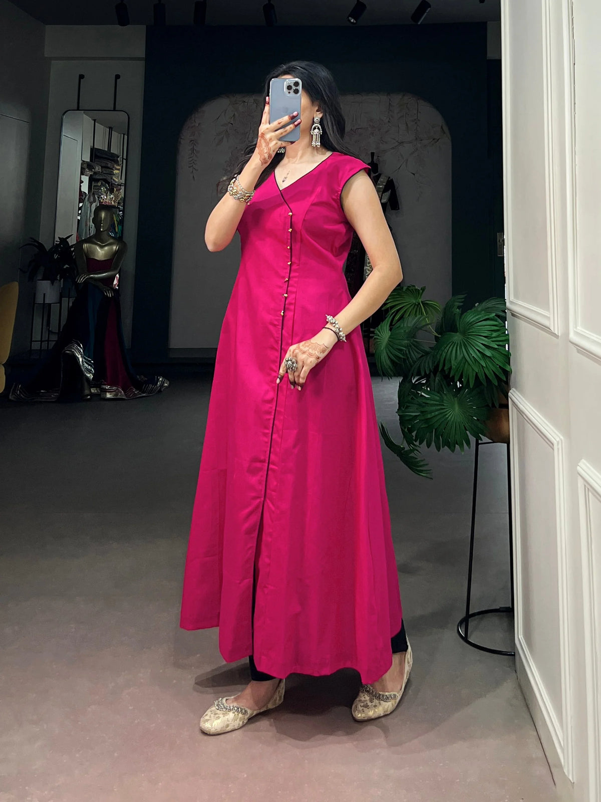 khadi cotton kurti rani pink angrakha side view