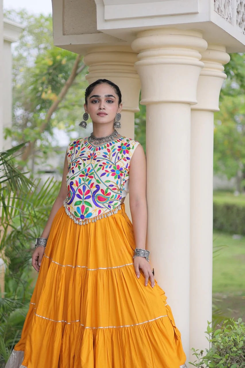 Kutchi work navratri lehenga wine purple skirt full view
