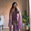 Lavender purple kurta palazzo set with dupatta for festive, wedding and party wear