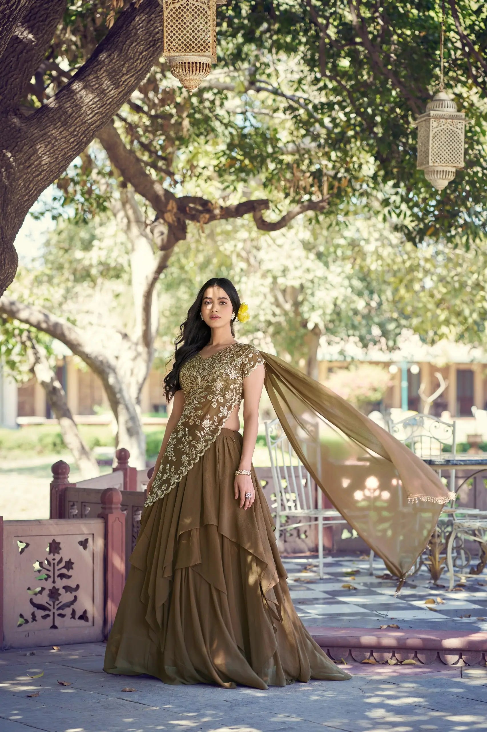marble lehenga choli set with dupatta full length festive look