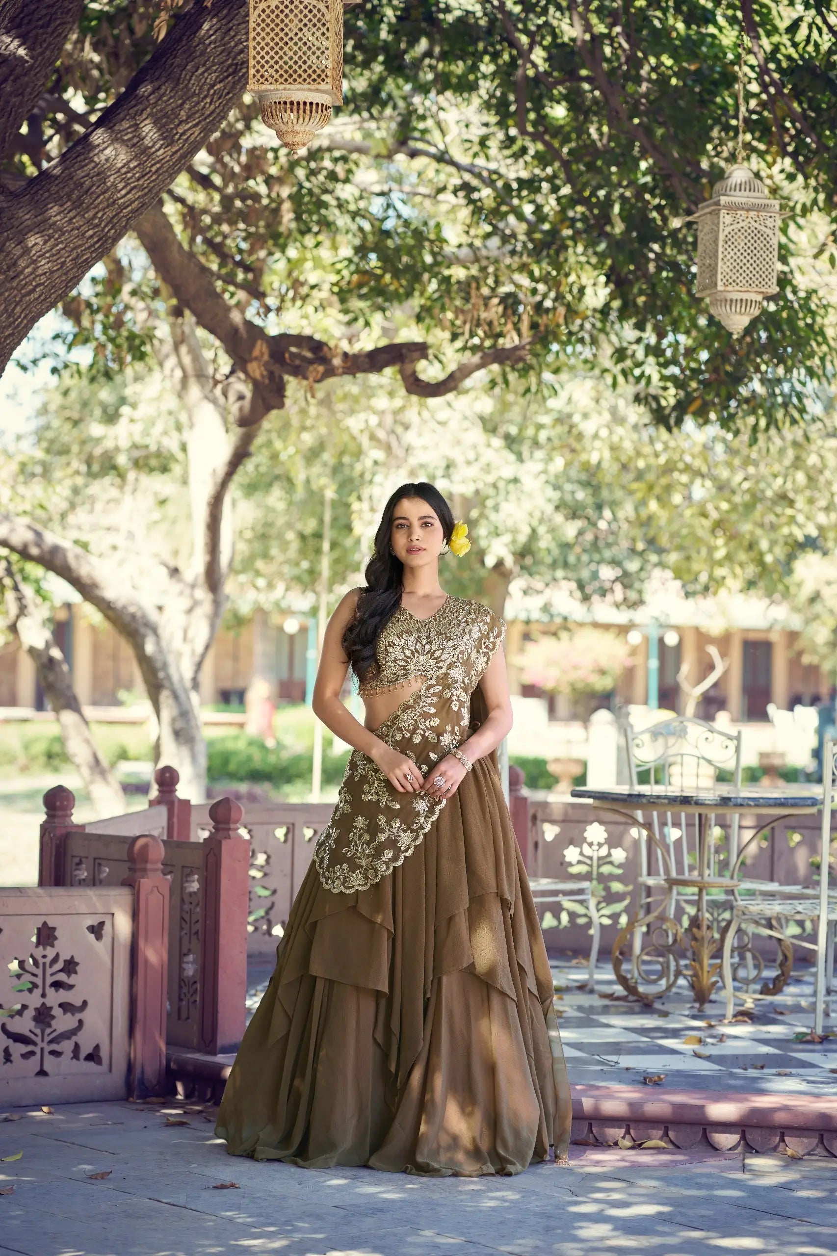 marble lehenga choli set front view sequin embroidery 8 meter flair