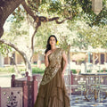 olive marble lehenga choli set side view ruffle tiered lehenga