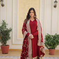 maroon gown with heavy sequin dupatta full standing view
