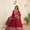 maroon sequin anarkali gown with dupatta 3.5 metre flair