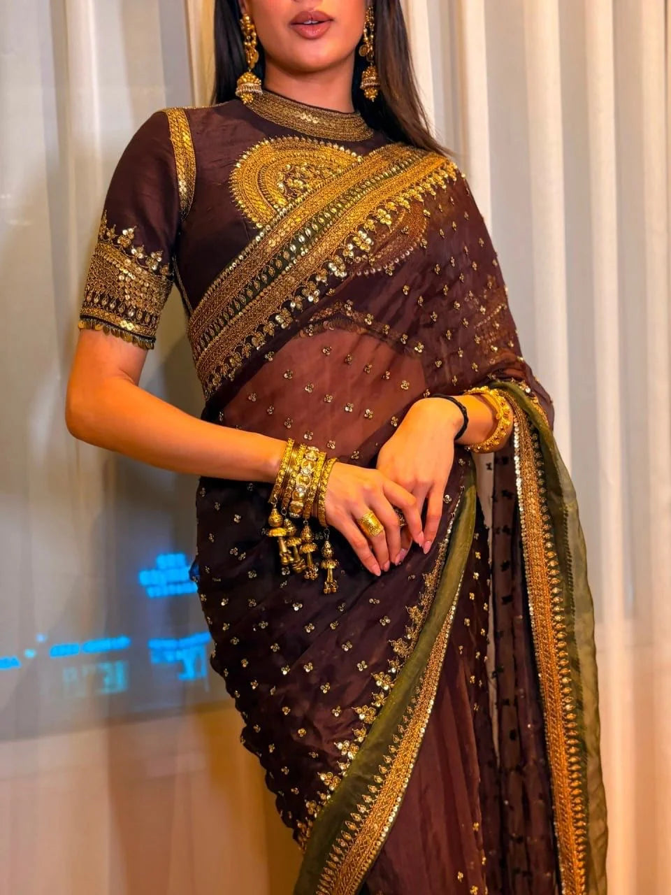 maroon tibby silk saree model blouse closeup jalpari silk