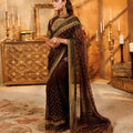 maroon tibby silk saree model side profile