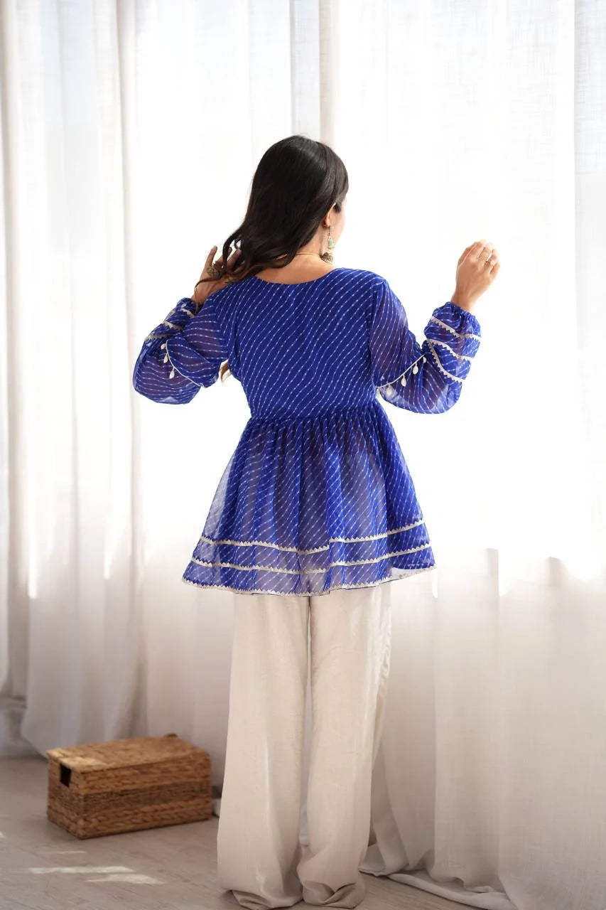 mirror work peplum top royal blue kediya back view