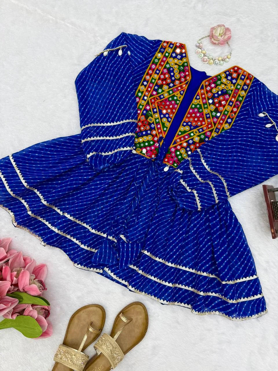 mirror work peplum top blue flat lay mirror yoke