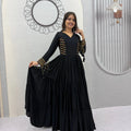 Navratri cotton gown black full view tiered pleated skirt garba