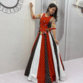 Navratri kediyu lehenga side view – pure cotton with floral print sleeves and mirror embroidery