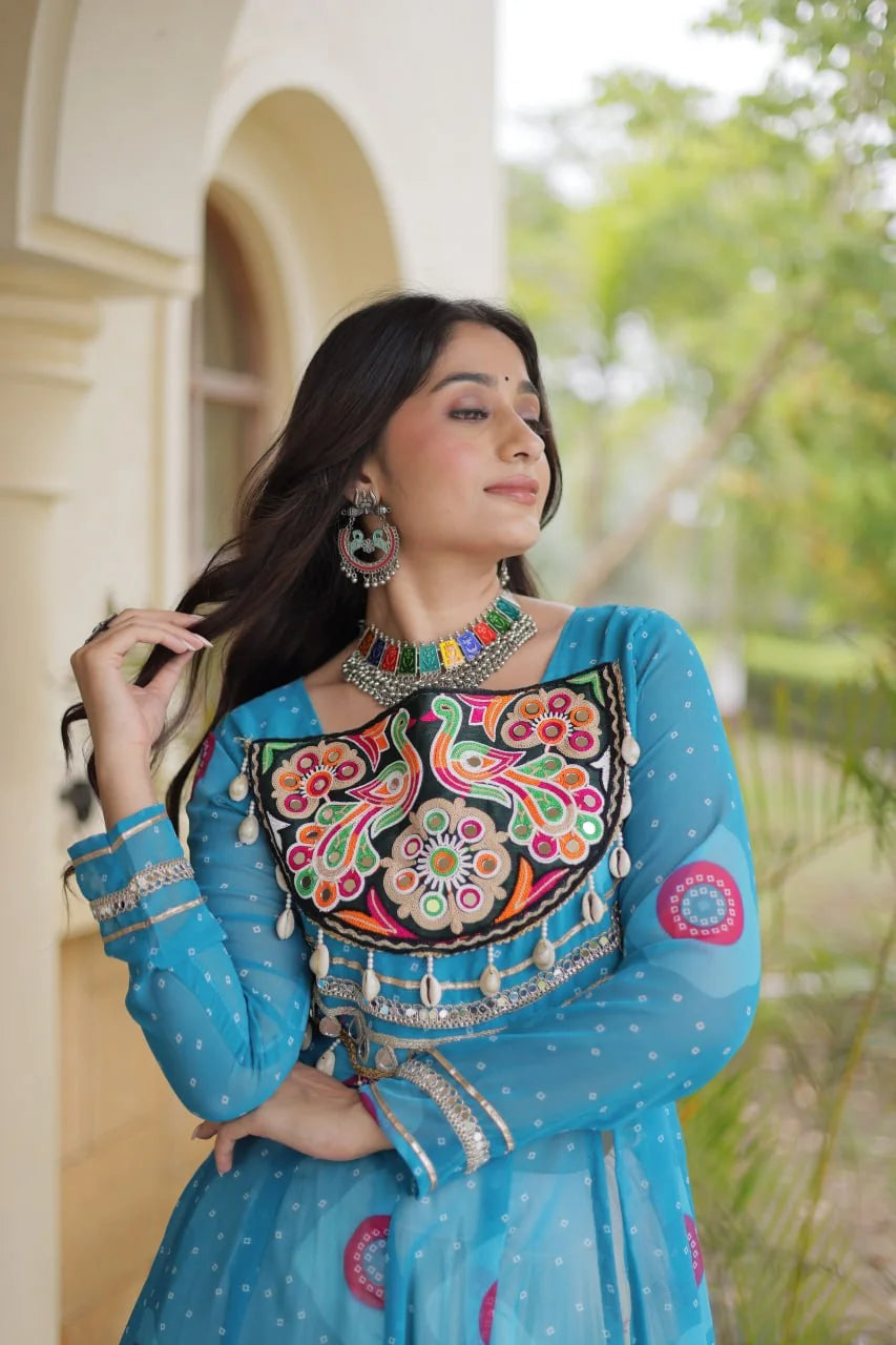 mehndi green navratri kurti lehenga front with 12 meter flair