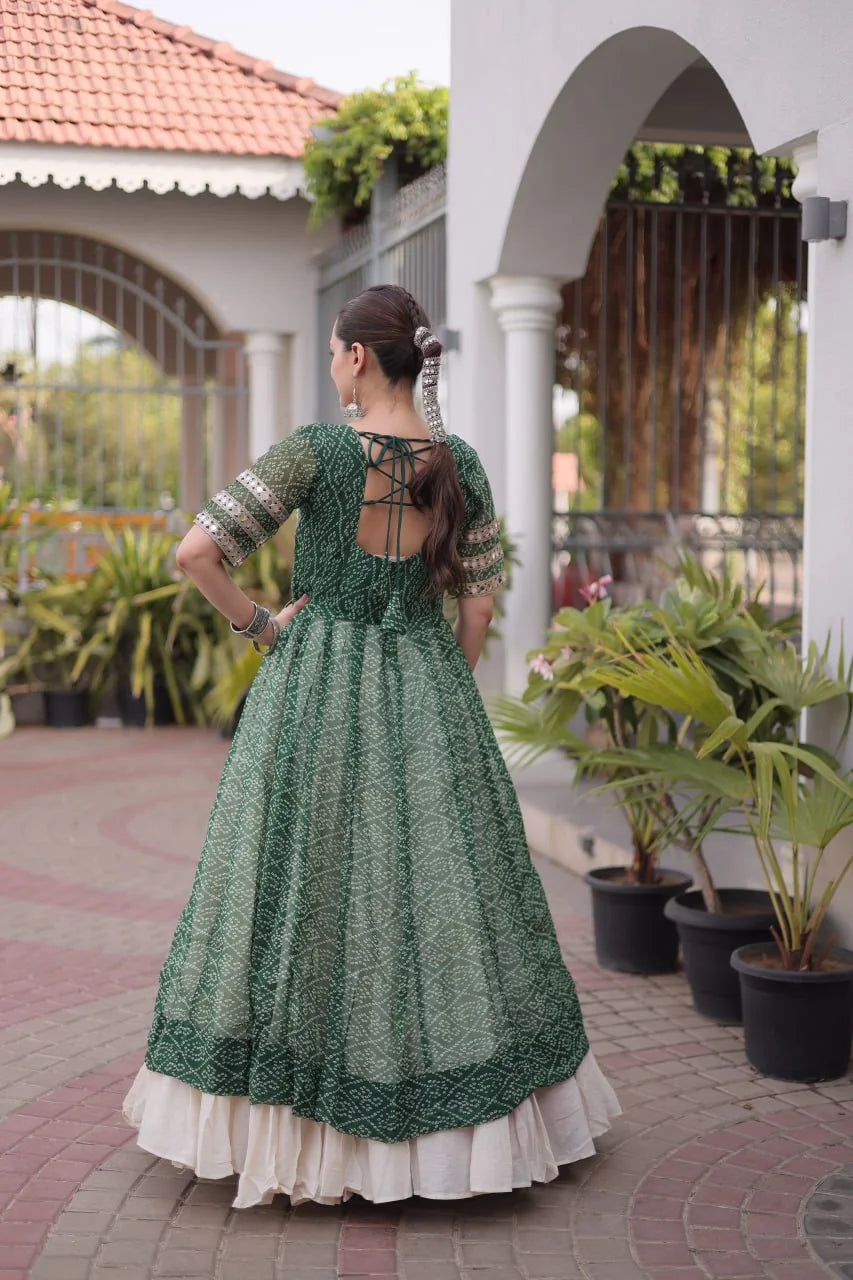 navratri lehenga choli bandhani green back view lace closure
