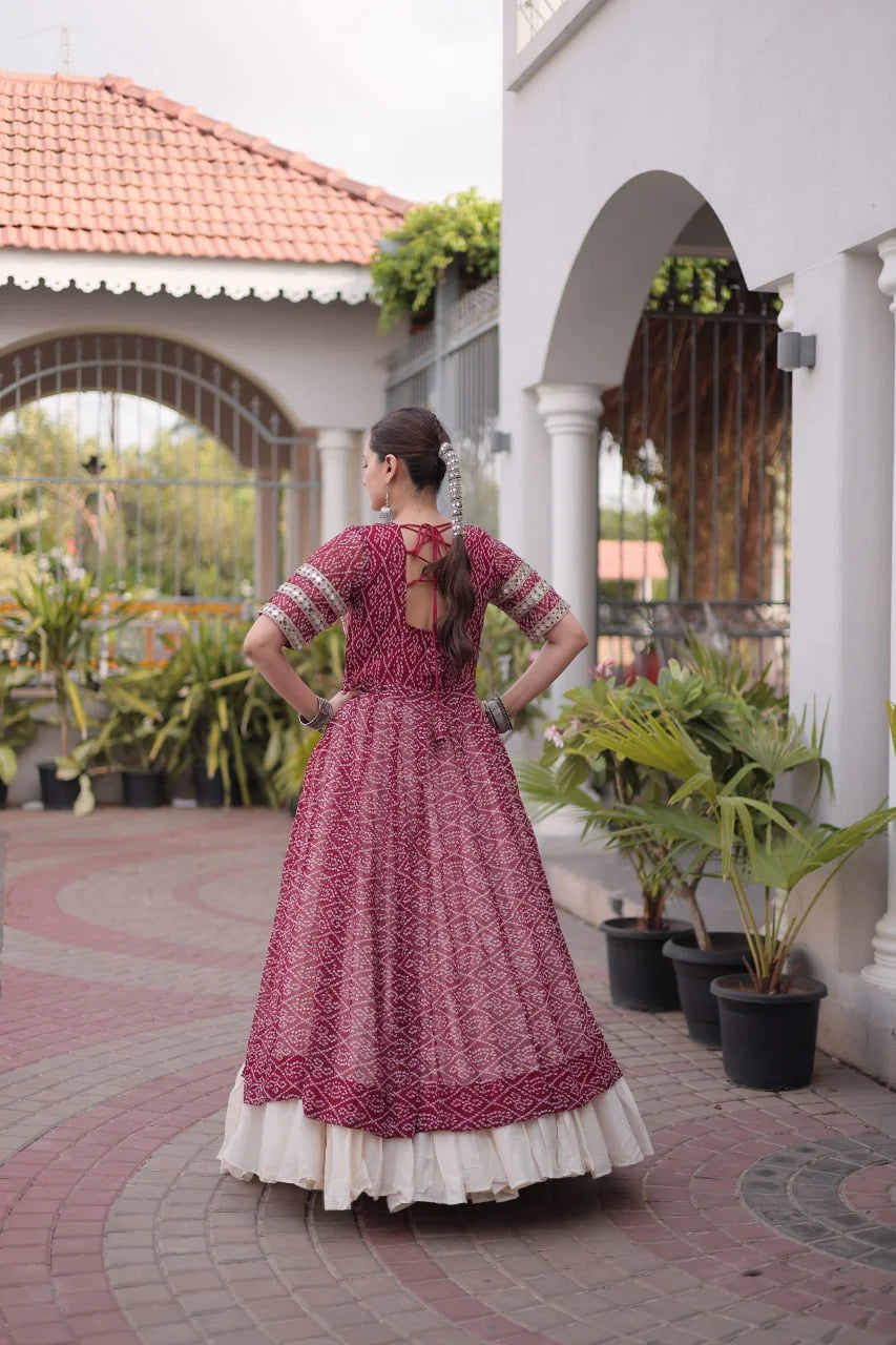 bandhani lehenga choli green front view kurti patchwork