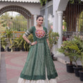 navratri lehenga choli bandhani green full view kutchi patchwork