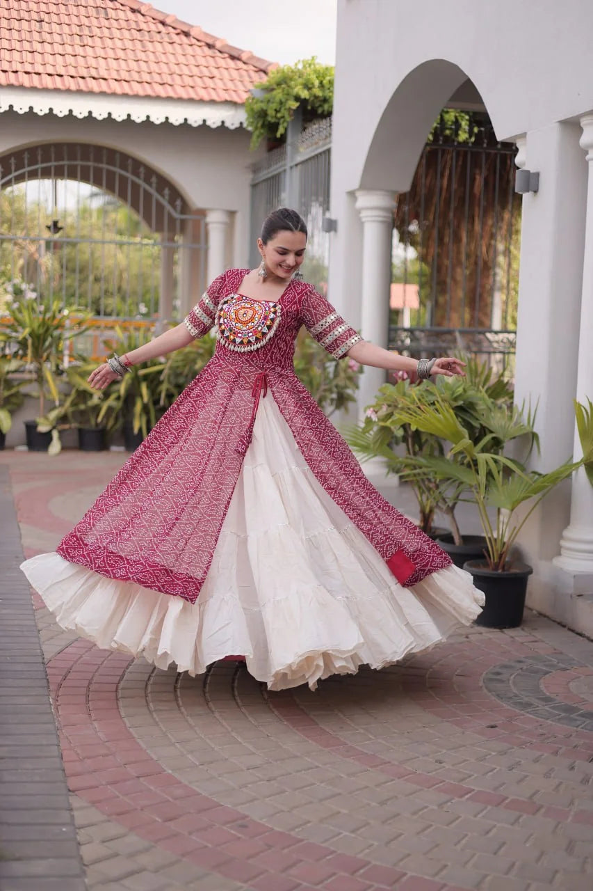 kutchi mirror work lehenga maroon twirl flair garba
