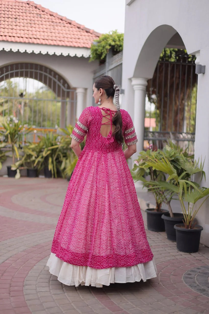 navratri lehenga choli bandhani pink back view lace up